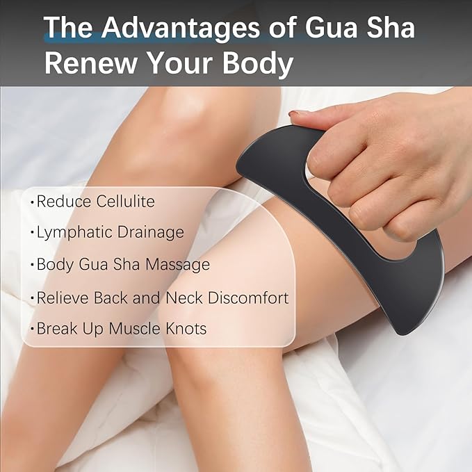 Body Gua Sha Tool with Handle (Stainless Steel),Muscle Massage Scraper Tools,Large Guasha Body Lymphatic Drainage Tool for Back Neck Face Leg Massage（Black
