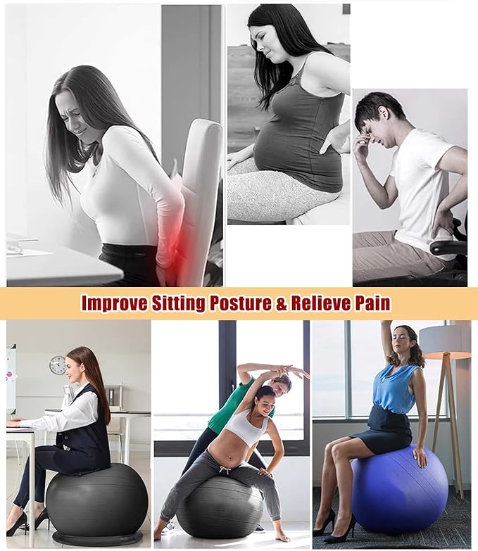 Exercise Ball Chair with Anti-Slip Stability Base, 55/65/75cm Anti-Burst Balance Ball for Office Use, Gym, Pilates, and Yoga, Perfect for Pregnancy and Childbirth.