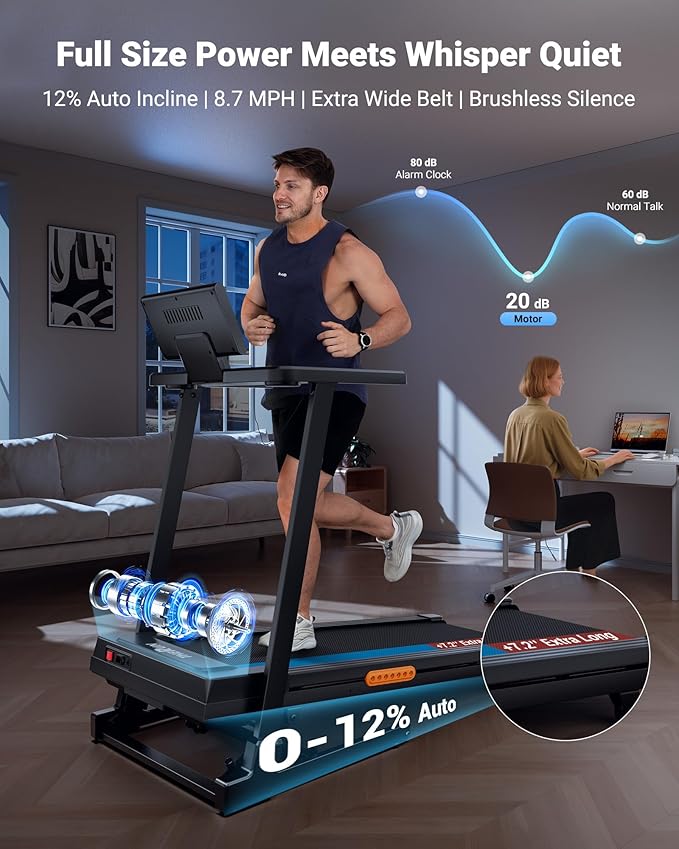 THERUN Treadmill with Incline, Incline Treadmill, Brushless Motorized Treadmills for Quiet Running