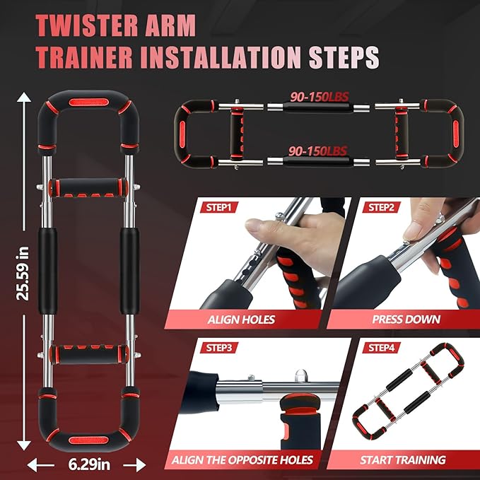 2025 Pro Twister Arm Trainer, 90-150lbs Adjustable Power Twister Bar, Chest Shoulder Arm Workout Equipment, Portable Detachable Upper Body Fitness Machine for Home & Gym