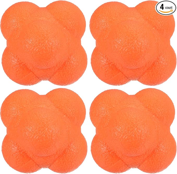 4 Pack Reaction Ball - TPR High Difficulty Flexibility Training Ball Apply to Sports Exercise Daily Use (47 x 47 x 55mm, Orange)