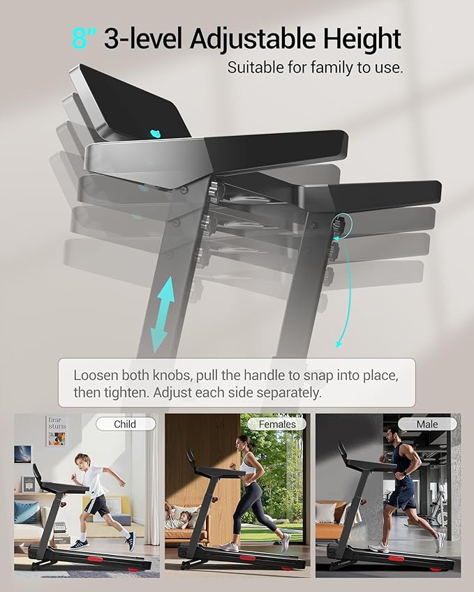 UMAY Incline Treadmill with 2-20% Auto Incline, 400LB Capacity Foldable Treadmills for Home with-Handle Height Adjustable, 42.5"×16.2" Extra-Wide Running Surface, 3.5HP 0.6-8.7MPH Running Machine