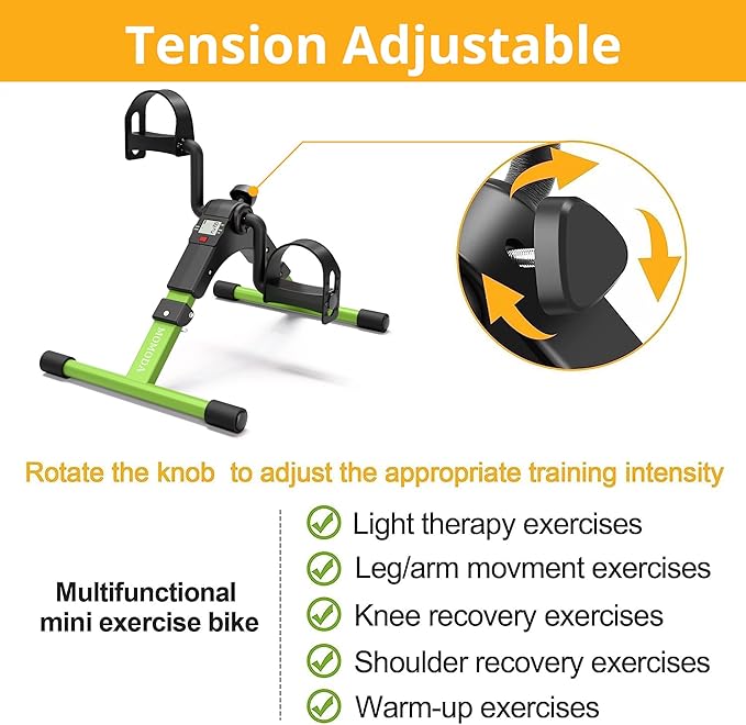 Pedal Exerciser Desk Exercise Bike Leg and Arm Bike with LCD Monitor Foldable (black/green)
