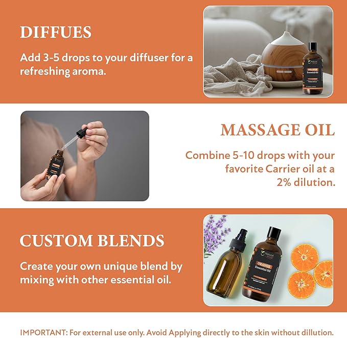 Essential Oil | Pure Aromatherapy Oil for Diffusers, Hair Growth, Skin, Scalp Care, Massage | Refreshing Hair Oil for Women & Men | Natural Essential Oil for Diffuser (Orange)