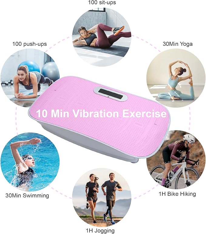 Full Body Vibration Platform, 10-Frequency Shaking Machine with Bluetooth Music Sync, LED Display, Remote Control, Durable ABS and Metal Frame, Silicone Foot Pedals for Home Gym, Fitness