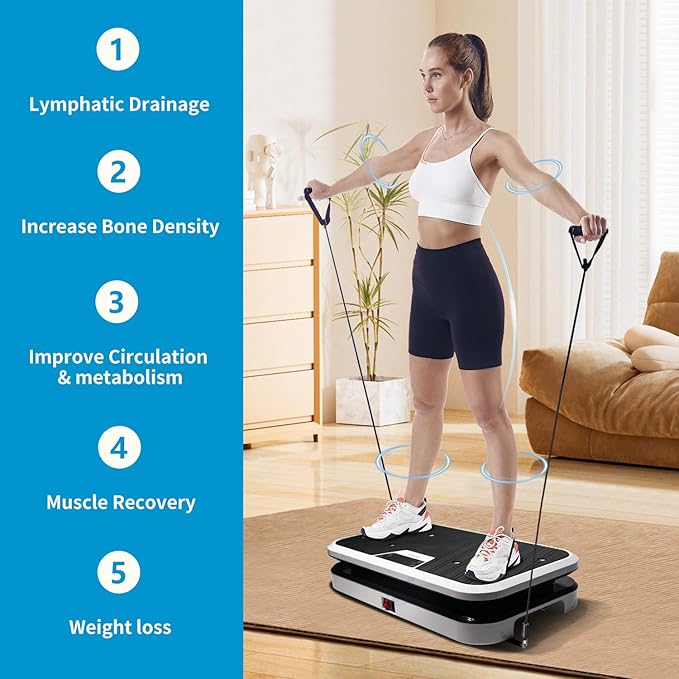 Vibration Plate Exercise Machine with Pushup Handle & Bluetooth, Full-Body Vibrating Plate for Lymphatic Drainage,Home Workout, Office Fitness, Weight Loss, Muscle Toning -Remote Control
