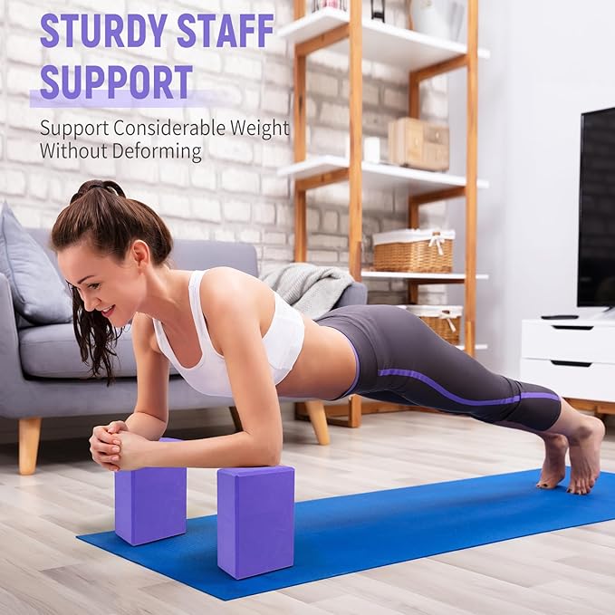 Yoga Blocks 2 Pack 9x6x3 Inches, Sturdy Foam Yoga Block, Premium EVA, Non Slip High Density for Pilates Meditation, Stretching and Toning