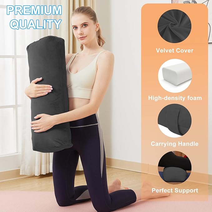 Rectangular Yoga Bolster Pillow, Meditation Pillow for Yin & Restorative Yoga, Filled with Wasted Sponge
