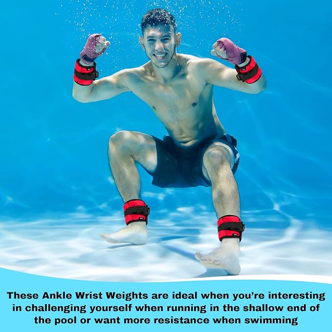 2 Pairs Ankle Wrist Weights for Land or Aquatic Exercise Aqua Cuffs Aqua Aerobics Fitness Bands for Ankle and Wrist Adjustable Weights for Swimming Pool Workout Equipment