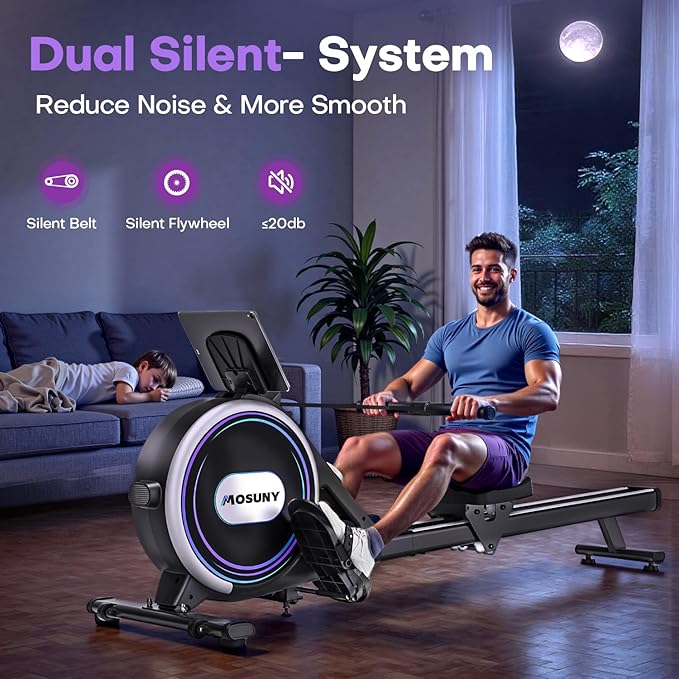 Rowing Machines for Home, 16/32-Level Adjustable Resistance, Magnetic Rowing Machine with App Supported, 350/400 LB Weight Capacity, Upgraded Dual Slide Rails with LCD Data Display Screen