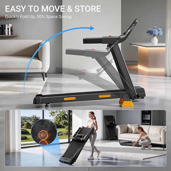 Treadmills for Home with 16% Incline & Led Screen, 7-Layer Shock-Absorbing Foldable Treadmill with Handle Bar for Convenient Storage, 3.0HP Walking Pad Treadmill Up to 400lbs 0.6-7.0MPH