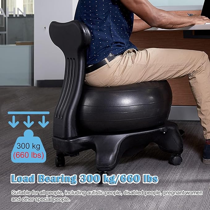 Ergonomic Office Yoga Ball Chairs, Active Sitting Exercise Ball Chair for Adults Desk Improves Back Pain, Balance Ball Chairs with Lockable Wheels and Foot Pump(Pink)