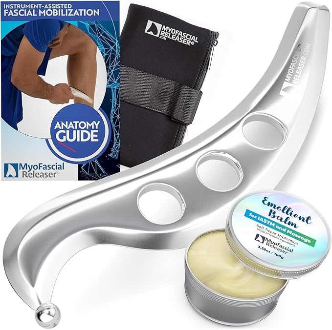 Professional Muscle Scraper Tool – Medical-Grade 304 SS IASTM & Gua Sha Scraping Tool – Ergonomic Fascia Mobilization Instrument for Soft Tissue Massage & Manual Bodywork – Emollient Balm Included