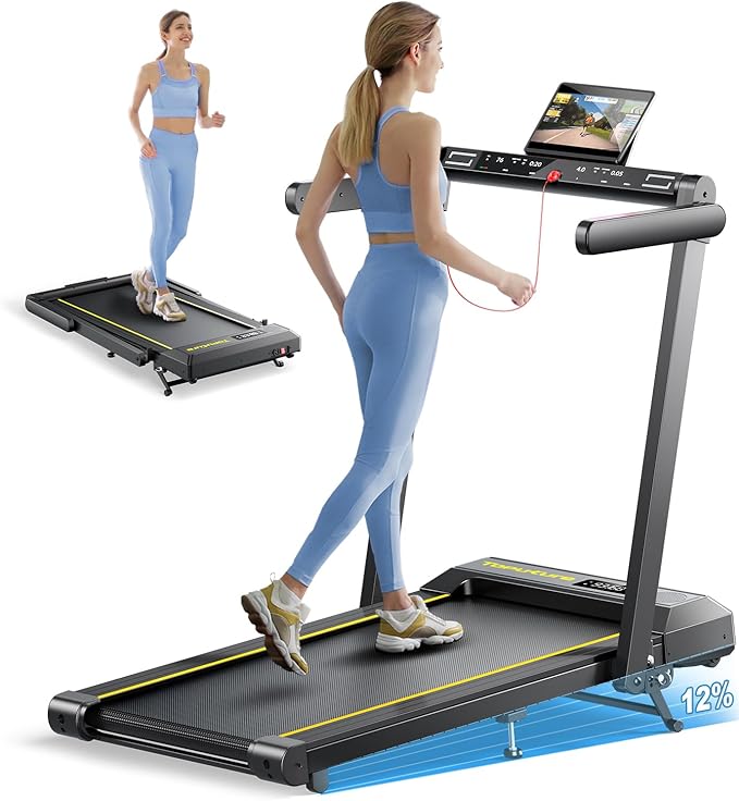 Walking Pad Treadmill with 12% Incline, 4 in 1 Folding Treadmill for Home/Office with Handle Bar, 2.5HP Under Desk Treadmills Portable Walking Pad with App & Bluetooth Speaker, 0.6-10MPH