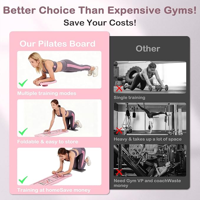 6-in-1 Foldable Pilates Board Reformer Kit, Portable Home Gym Equipment with Resistance Bands, Ab Board, Smart Timer & Phone Holder, Full Body Workout for Women