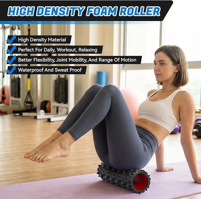 Foam Roller for Deep Tissue Massager, 15" High Density Diamond-Shaped Texture, Myofascial Release, Deep Tissue Muscle Massage Trigger Point Release Back Roller for Fitness (Black)