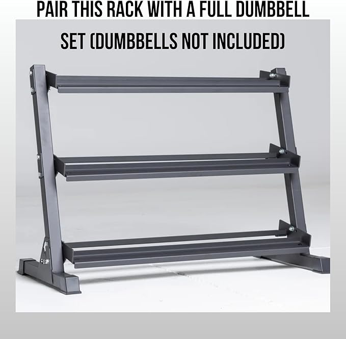 Rep Fitness Dumbbell Rack | 3-Tier Compact Holder | Fits Sets 5-50 lb | Weight Storage Stand | Rubber Hex Organizer | Free Weights Shelf | Heavy Duty Steel Frame | Gym Equipment for Home