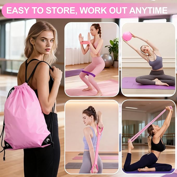 Pilates Kit for Women, Pilates Equipment with 13'' Magic Circle, Pilates Ring and Ball Set with 5 Strength Bands, Hip Thrust Belt, Compact Workout Set at Home