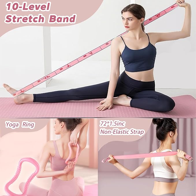 Pilates Essentials Kit for Women, Yoga Exercise Equipment Set for Home Workouts with Mini Ball, Resistance Bands, Sliding Disks & Accessories - Fitness Set for Yoga & Pilates Beginners