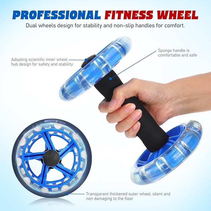 BESTYASH Twin-wheel Ab Roller Fitness Device for Core Workout, Blue Abdominal Exercise Wheel for Home Strength Training and Weight Loss