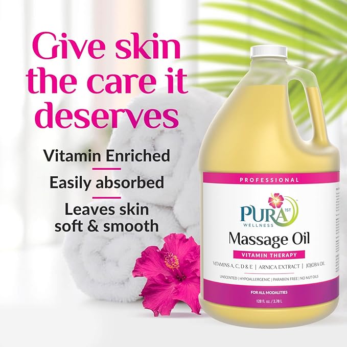 Vitamin Therapy 1 Gallon Massage Oil, Vitamin E, Professional, Massage Therapy, Deep Tissue, Unscented, Hypoallergenic, Natural Ingredients, Skin Hydrating, Moisturizing, Muscle Relief