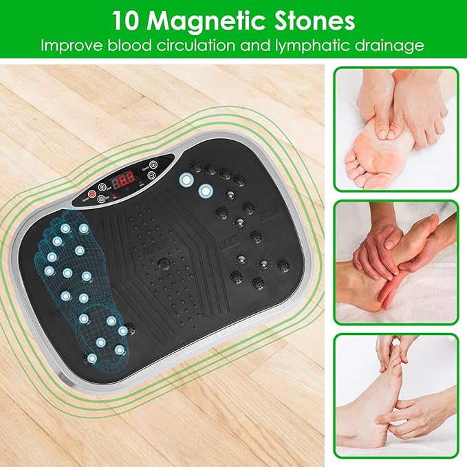 Vibration Plate Exercise Machine, Full-Body Workout Vibration Platform Equipment for Weight Loss, Vibrating Shaking Stand Plate Board with Resistance Bands Fitness Machine for Home Women Men