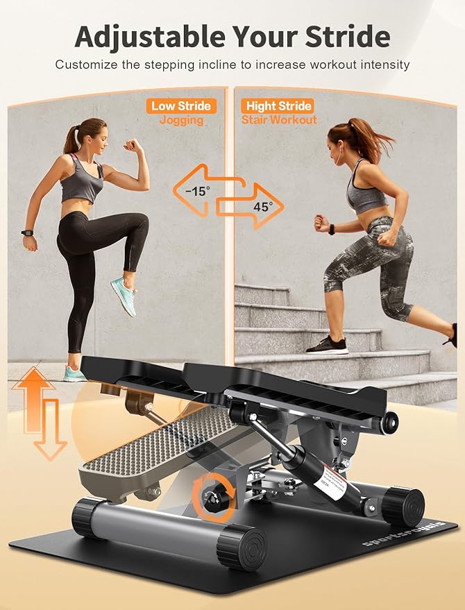 Sportsroyals Stair Stepper,Twist/Mini Stepper for Exercise at Home,Step Machine with Resistance Bands for Full Body Workout, 350lbs+ Capacity