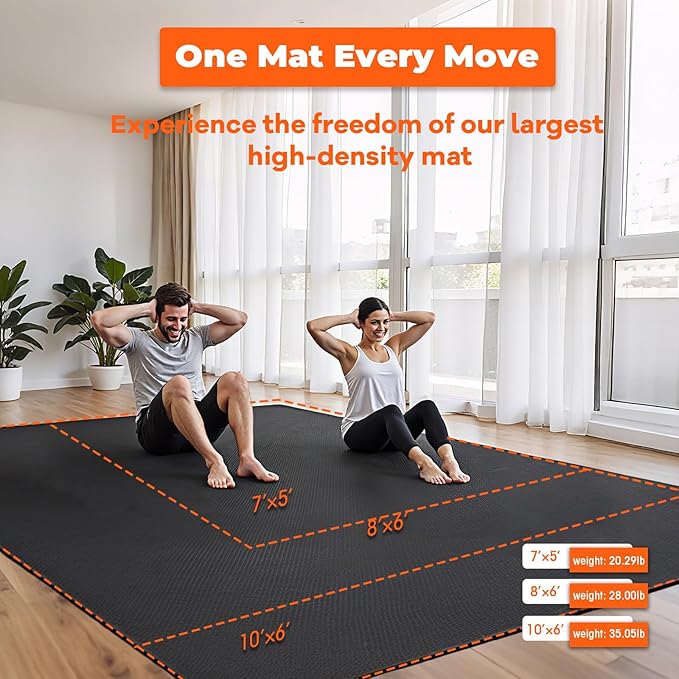 VTORY Extra Thick Large Exercise Mat, 6'x4'/7'x5'/8'x6'/10'x6'x8mm(1/3 inch) , Non-Slip, PVC, Ultra Durable, Heavy-Duty Mat, Shoes-Friendly, High-Density, Large Wide Yoga Mat, Workout Mat for Home Gym, Cardio, Strength, HIIT, MMA
