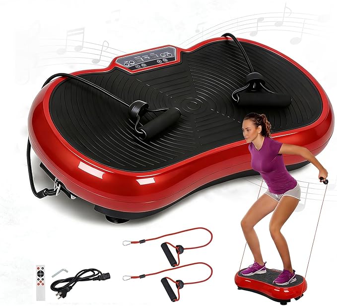 SUPER DEAL Pro Vibration Plate Exercise Machine - Whole Body Workout Vibration Fitness Platform Fit Massage Workout Trainer w/Loop Bands + Bluetooth + Remote, 99 Levels