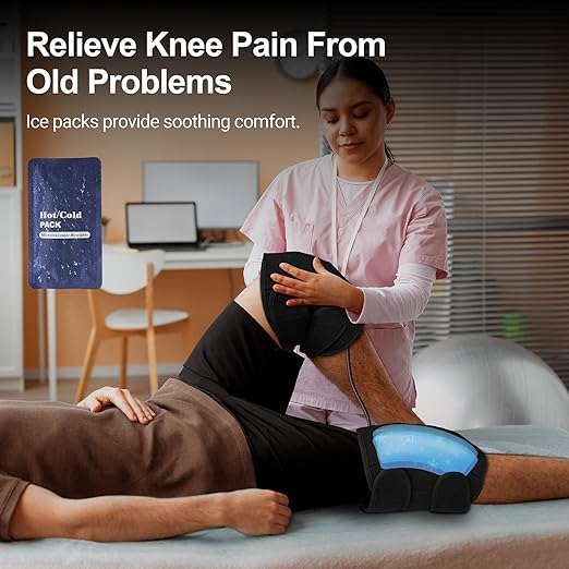 CooCoCo Knee Massager, Heated Knee Massager for Pain Relief, Heating Pad for Knee, Heated Knee Warmers Wrap, 2 Heating Levels, 5 Vibration Modes, 4 Cold Packs