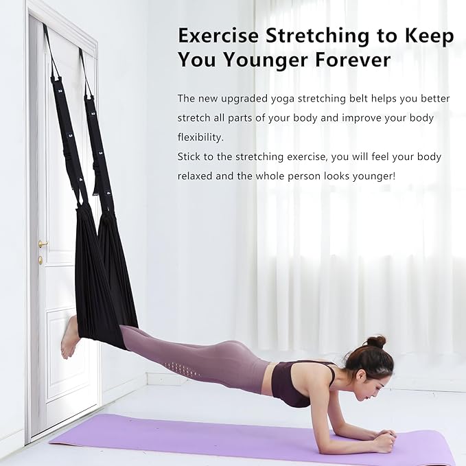 Yoga Stretching Strap, Leg Waist Back Bend Auxiliary Yoga Stretch Band, Upgraded Version with Door Anchor 2 Resistance Rope Stretch Strap Inversion Trainer for Pilates Dance Aerial Yoga Fitness