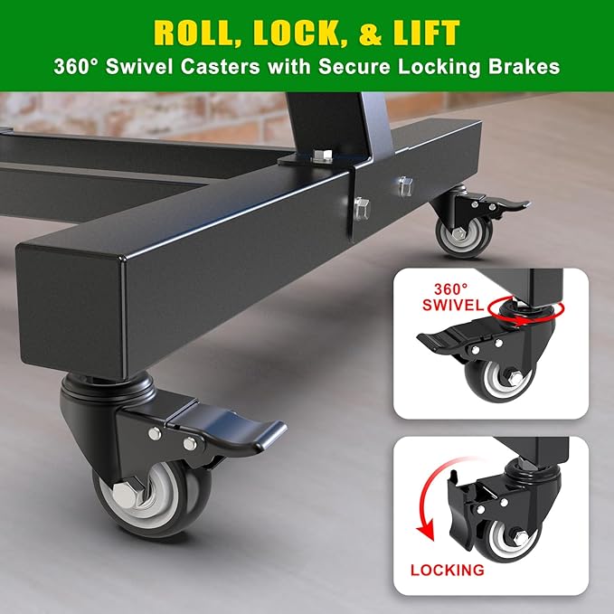 SELEWARE Olympic Weight Plate Tree Rack with 8 Weight Pegs & 2 Barbell Holders, Heavy-Duty Steel Gym Storage Organizer with Locking Wheels for 2 Inch Olympic Plates & Bars