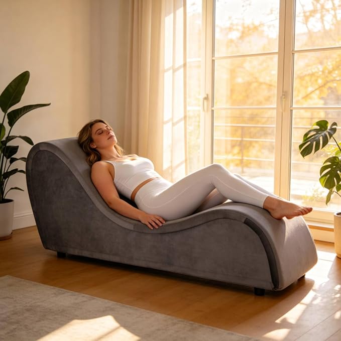 Curved Lounge Bench Chair for, Relaxing, Chaise Chairs with Removable Cover, Metal Frame (Dark Gray Velvet)