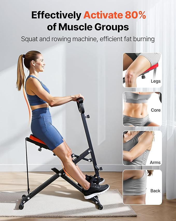 VEVOR Squat Machine, Deep Squat Rowing Machine for Home, Easy Setup & Foldable Exercise Equipment, Glute Trainer Machine with 2/3 High-Strength Resistance Bands, Glutes & Leg Home Workout Machine