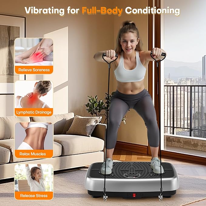 Vibration Plate Exercise Machine, EvoSpark Dual Motor Vibration Plate for Lymphatic Drainage, 450 Lbs Capacity Shake Fitness Platform