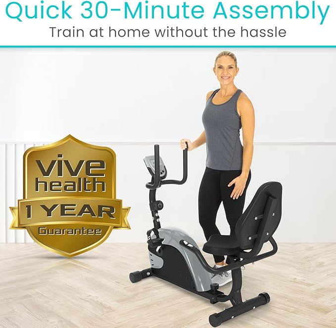 Vive Recumbent Exercise Bike - Stationary Recumbent Exercise Cycle Device for Seniors, Adults, Men and Women - Indoor Fitness Equipment - at Home Cycling, Adjustable Resistances, Digital Display