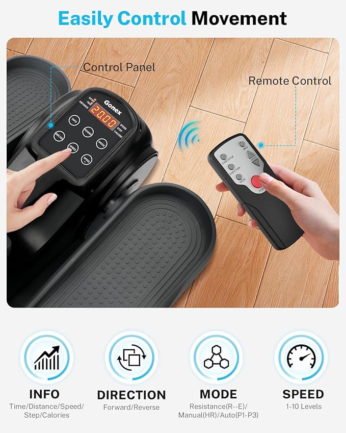 Gonex Under Desk Elliptical Exercise Machine Electric Sitting Seated Leg Pedal Exerciser with Resistance for Seniors Elderly Home 3 in 1 Mini Equipment with Remote 10 Manual Resistance 10 Auto Speeds