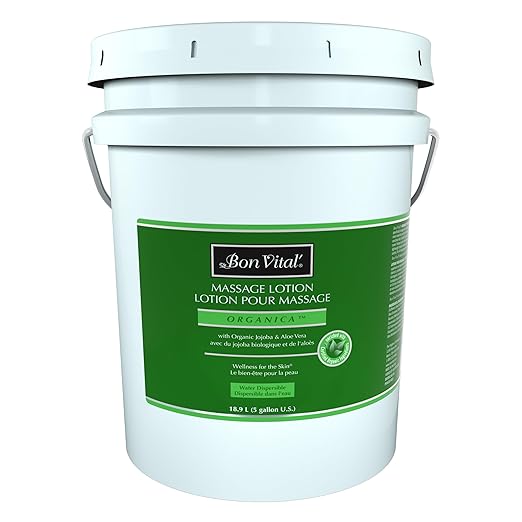 Bon Vital', Organica Massage Lotion, 5 Gallon, Lightweight Massage Lotion for Massage Therapy and Bodywork, Certified Organic Ingredients, Unscented, Professional Spa Use