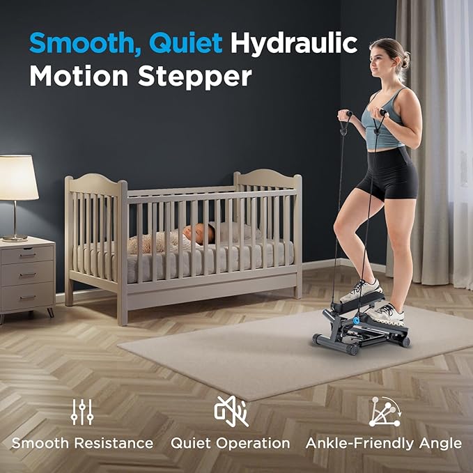 JLL Smart Twist Stepper Machine with Resistance Bands, Space-Saving Portable Mini Stair Stepper for Home, Full Body, Golden Exercise Angle, Dual Hydraulic Quiet Resistance, Adjustable Height,Bluetooth