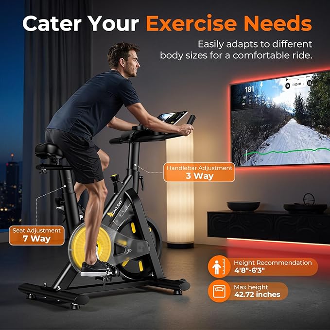 OWLSKY Exercise Bike with APP, Stationary Bike for Home, 300 lbs Capacity Quiet Indoor Cycling Bike Gym Cardio Workout, Adjustable Seat & Tablet Holder