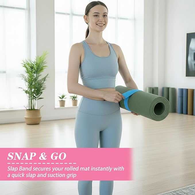 Yoga Mat Strap, One Snap Yoga Mat Slap Band for Keep Mats Tightly Rolled, Elastic One Snap Straps Band