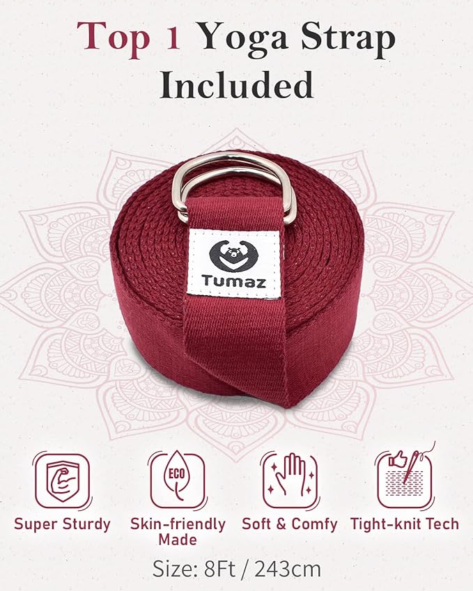 Tumaz Yoga Bolster Set - Rectangular Bolster Pillow for Restorative Yoga, Soft Meditation Pillow with Carry Handle and 8-Feet Strap, Machine Washable Cover