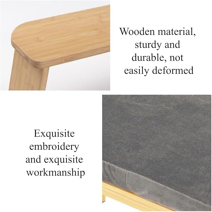Bamboo Folding Meditation Bench with Velvet Cushion & Carry Bag Portable Kneeling Stool Comfortable Prayer Bench for Mindfulness, Zen Practice