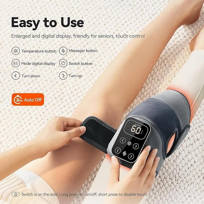 Cordless Knee Massager with Heat Vibration for Pain Relief, MAXwarm 4.0[2026 Upgraded] - Electric Heated Knee Brace with 5 Heat Levels and 3 Massage Mode, Gifts for Men Women (Grey, Pair)