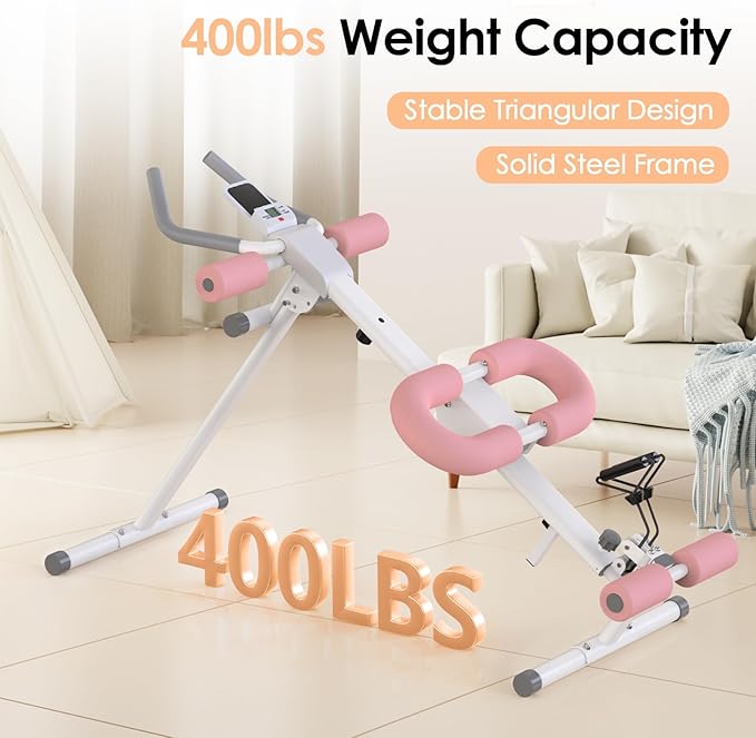Foldable Ab Machine, 5-in-1 Adjustable Ab Trainer for Home Gym, Full-Body Core Workout Equipment with 10 Length Levels, LED Display & Silent Rollers | Sit-Up & Rowing Machine for Abs Sculpting