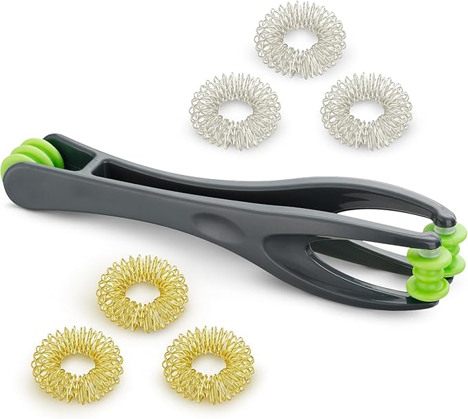 EcoEarth Finger & Hand Massager Set - 1 Dual-Sided Massage Roller, 6 Finger Massage Rings - Deep Tissue Comfort & Acupressure Therapy Tools for Arthritis, Carpal Tunnel, Stress & Pain Relief