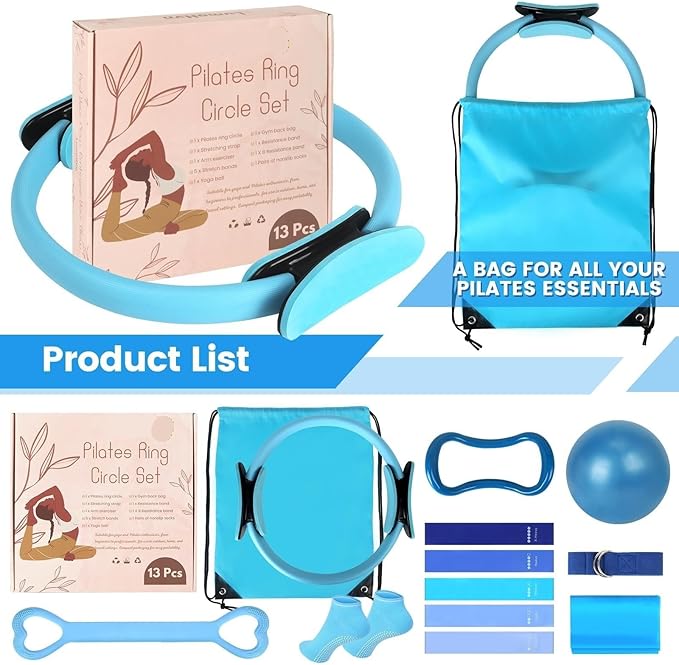 JITUIHOM Home Pilates Essentials Kit for Women - Complete Pink Equipment Set with 9 Inch Yoga Ball, Figure 8 Resistance Band, Bands & Accessories, Ring for Beginners Workouts