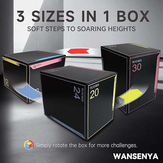 3-in-1 Dense Foam Plyometric Jump Box,30"x24"x20"-24"x20"x16"-20"x18"x16"Non-Slip Box Jumps for Home Gym,Exercise Foam Plyo Box for Fitness Training-Step-Ups,Split Squats,Dips,Box Jump Cube