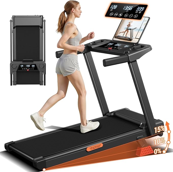 15% Treadmills for Home, 3-in-1 Foldable Treadmill with Incline, Portable Treadmill with Handle, 3.0HP Quiet Walking Pad Treadmill, 12 Automatic Modes, Three Screen