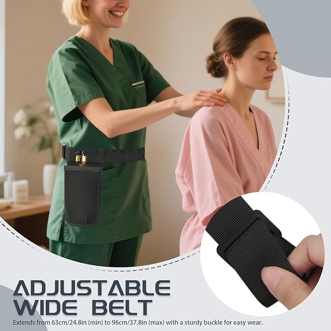 Diakey 2 Pack Massage Oil Bottle Holster 1 Pocket, Lotion Bag Waist Holder Pouch with Adjustable Belt, Massage Therapy Supplies for Therapist Easy Access Accessories